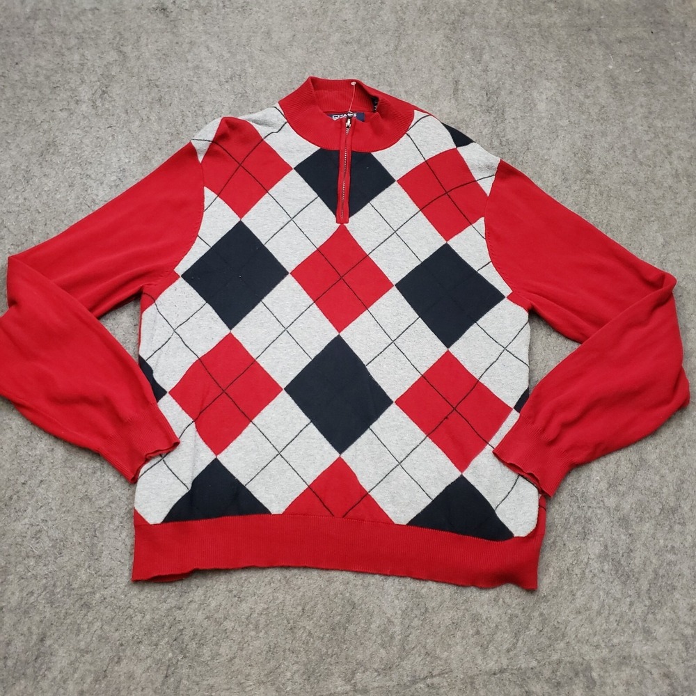 Chaps Golf Sweater Mens Large Red Gray Outdoor Golfer Sweatshirt Preppy Adult **